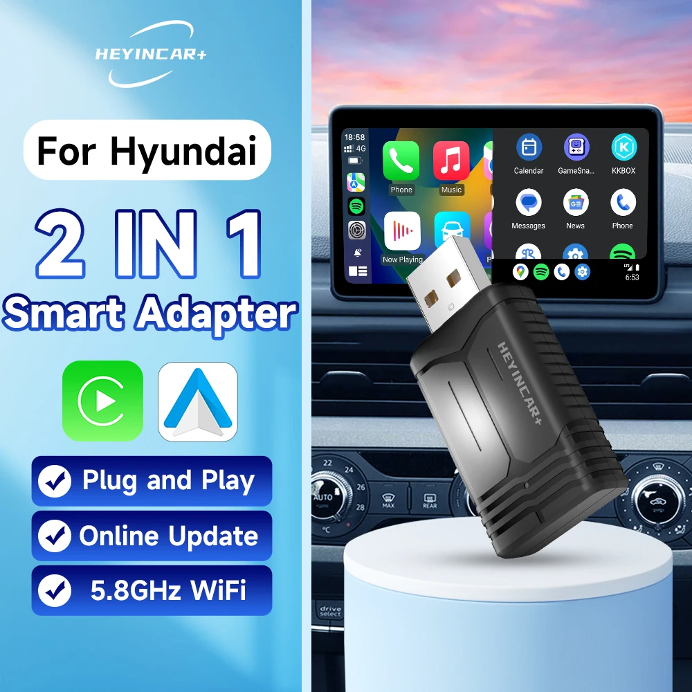 2024-HEYINCAR-2in1-Wireless-Android-Auto-Adapter-Carplay-Wireless-For ...