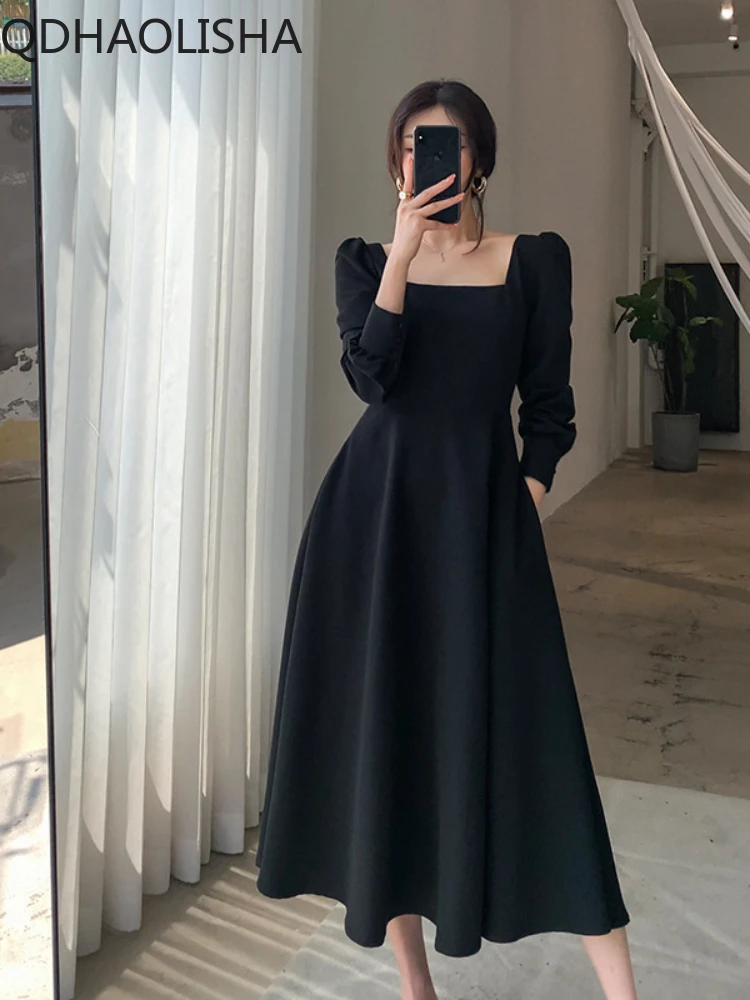 

Женское платье в стиле Хепберн, длинное приталенное платье с длинным рукавом и квадратным вырезом, весна 2024