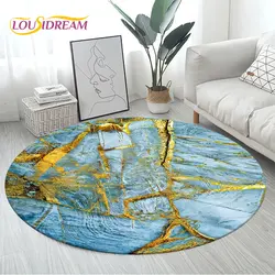 Colour Nordic Green Gold White Marble Round Area Rug,Circle Carpet Rug for Living Room Bedroom Sofa Decor, Floor Mat Kitchen Mat
