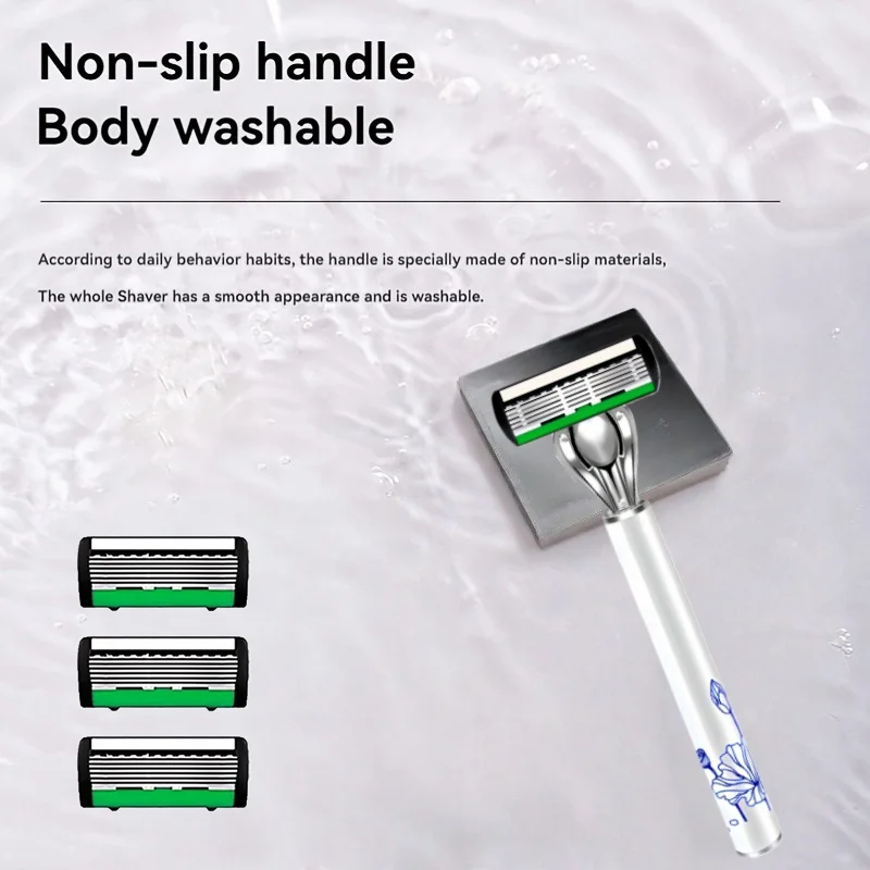(홀더 1개+교체용 헤드 3개) 6중날 안전 면도기 남성용 이발사 면도기 바디 얼굴 제모 도구