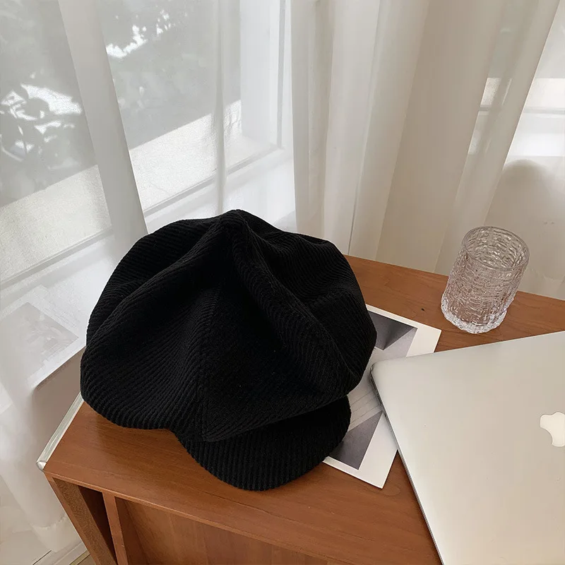 Corduroy Mushroom Hat Fashion Large Cloud Hat Autumn Winter Black Octagonal Cap Women Face Small Painter Caps Gorros,casual hat