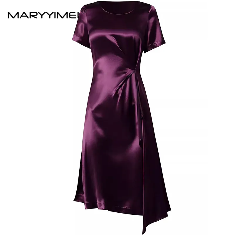 

MARYYIMEI Fashion Designer Summer Woman's Pleated Dress Vintage Orange+Purple High Quality Dresses