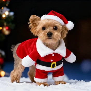 Cute Dog Santa Claus Outfit Christmas Costume for Small Dogs Cats Yorkie Cosplay Clothes Dress Up Jumpsuit Party Gifts Supplies 1