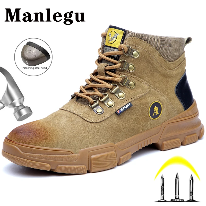 Suede Work Boots Men Safety Shoes Steel Toe Safety Boots Male Anti