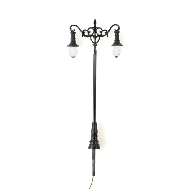 L38E 1/87 Realistic Street Light Micro Post Lights Dollhouse Garden Yard LED Dual-Head Lamp Kid’s Interactive DIY Kit 3V/12V 3