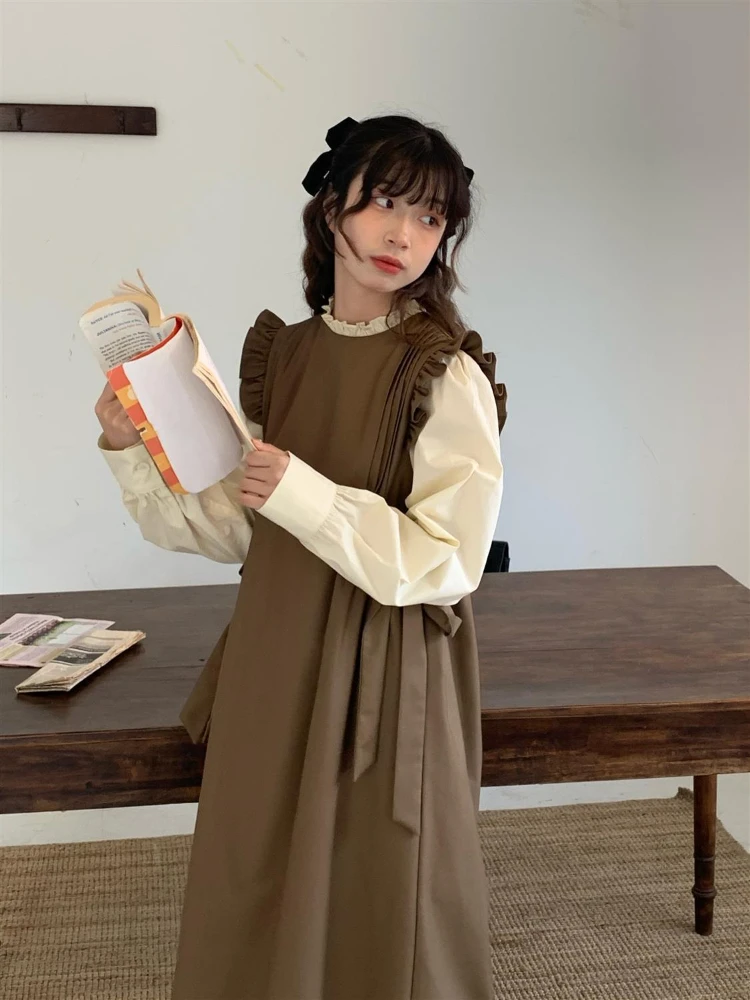 Long Sleeve Midi Dress for Women Retro Autumn Clothing Bows