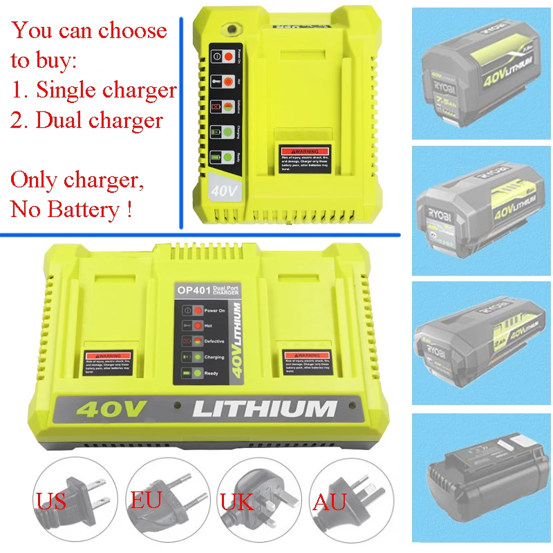 

Lithium Battery Charger OP401 OP403 For Ryobi 36V 40V OP4015 OP4026 OP4026A OP4030 OP4050A OP4040 OP400A OP403A OP4050 RY40400