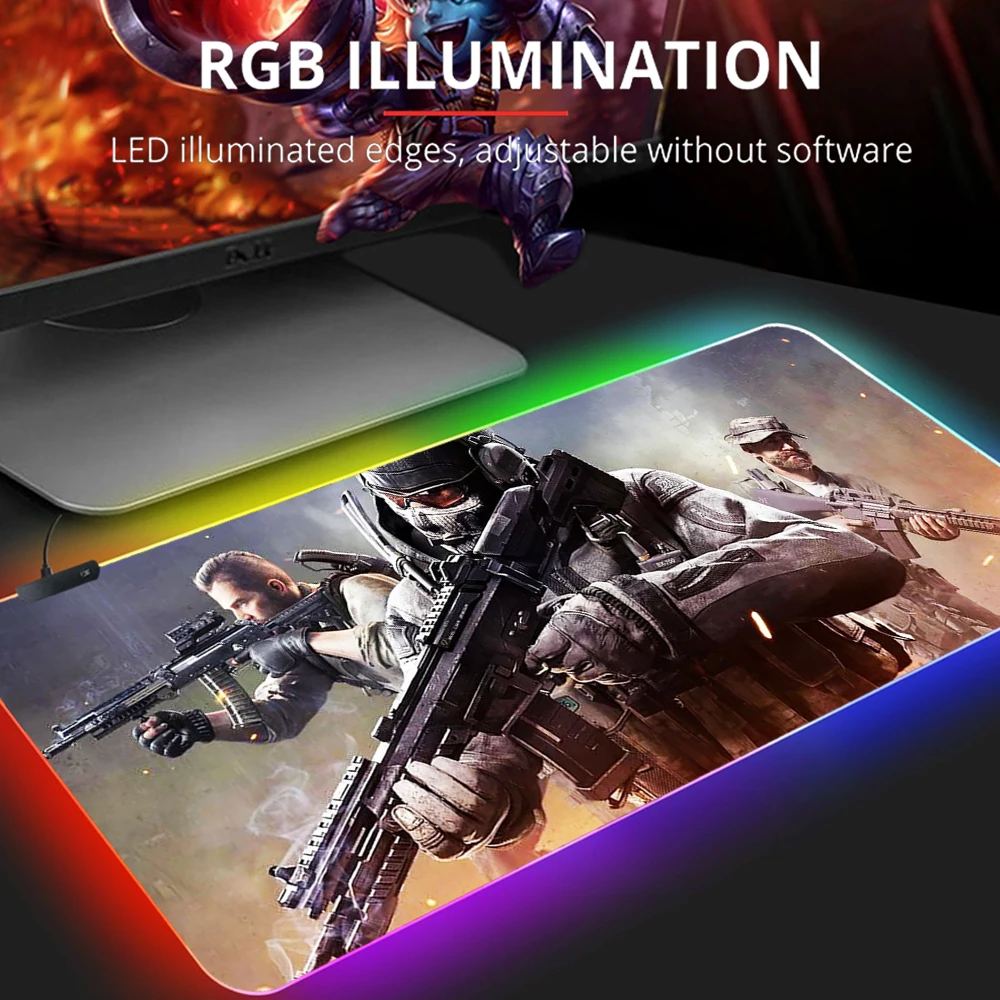 Rgb Led Light Call Of Duty Warzone Mouse Pad Accessori Da Gioco Xl Gamer Desk Mat Tavolo Per Tastiera Portatile Con Tappetino Per Mouse Retroilluminat