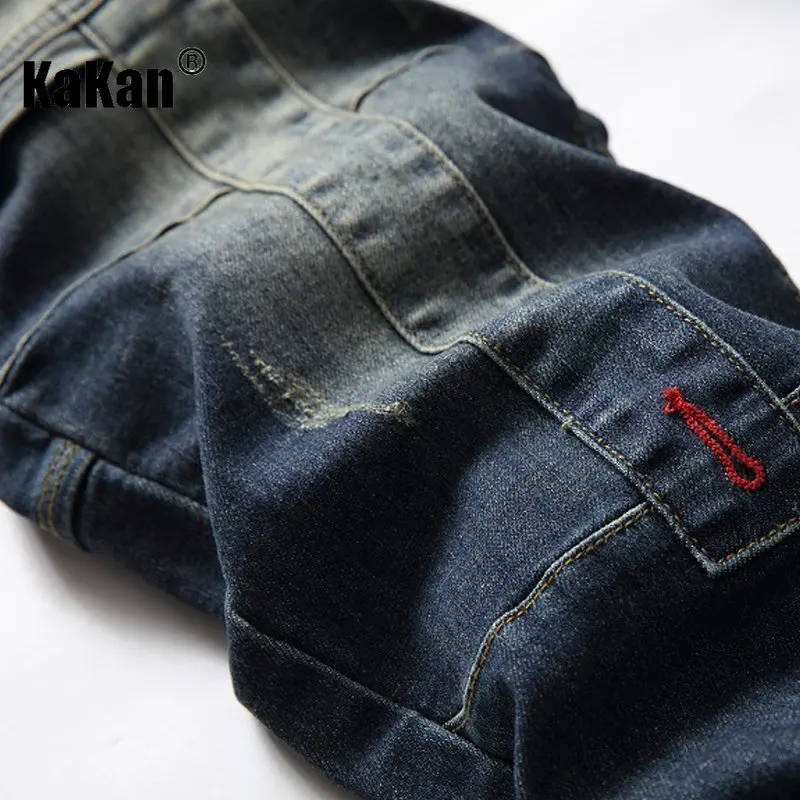 Kakan - Nostalgic Personalized Patchwork Stretch Men's Jeans, New Street Trend Straight Length Jeans Men K02-936