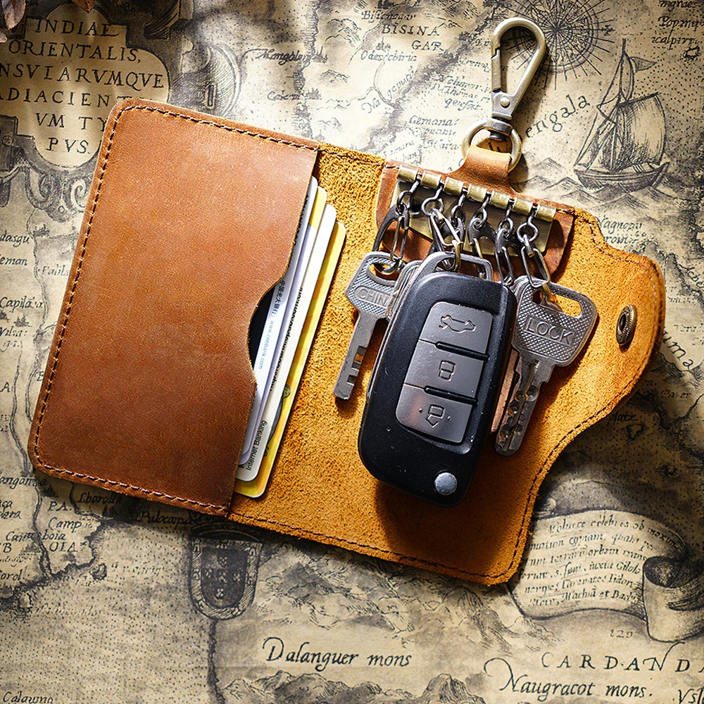 Elegant Leather Waist Key Pouch & Card Holder Wallet with Snap Closure