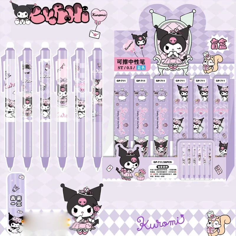 

36 шт./партия, гелевые ручки Sanrio Kuromi со стираемыми чернилами, 0,5 мм