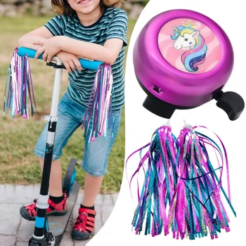 Clear Handlebar Bell and Laser Ribbon Kids Bike Cartoon Bell Loud Warning Alarm Clear Sound Outdoor Bike Scooters Decoration
