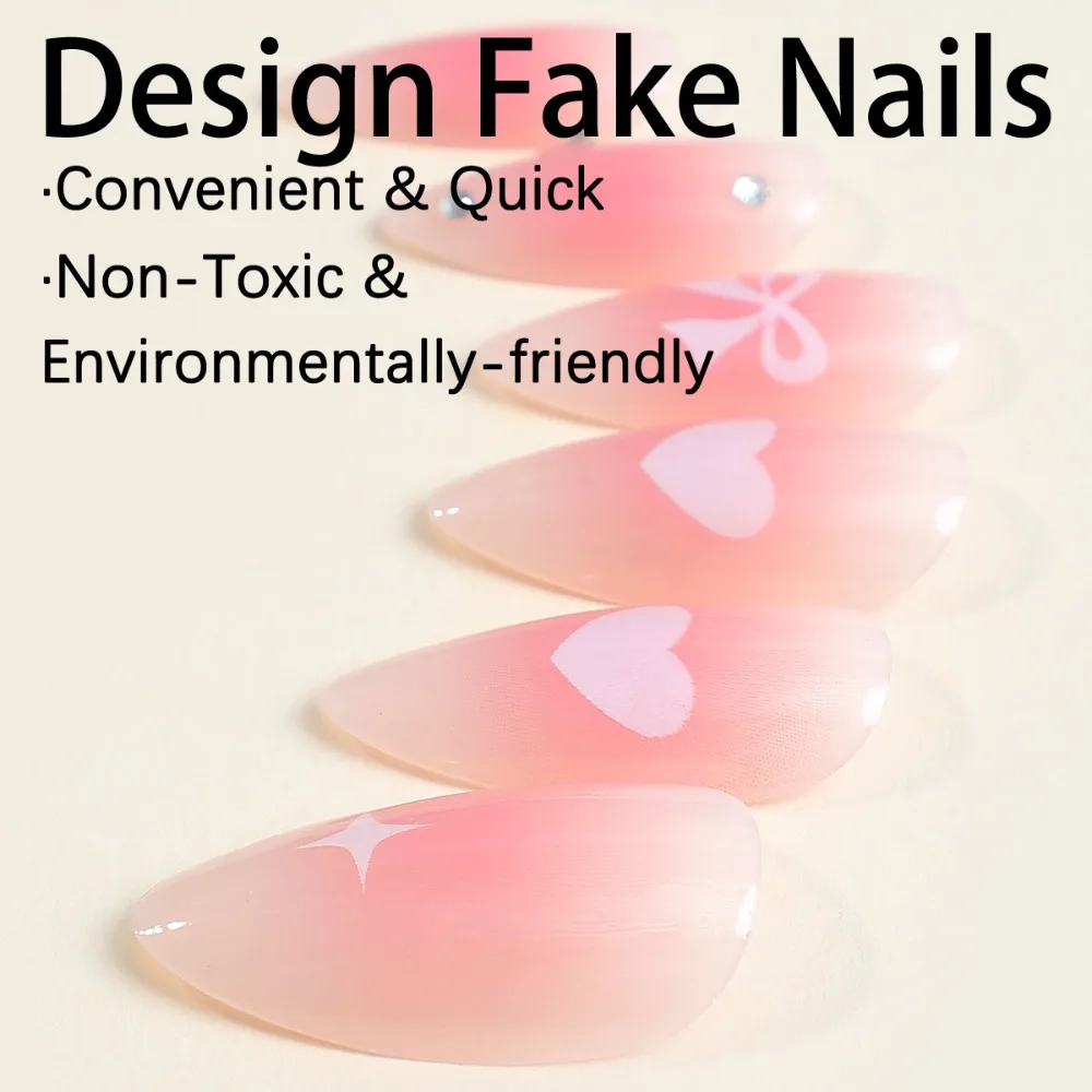Fashion Wearable Manicure Almond Fake Nails Pointed Head Full Cover Press on Nails Nail Tips Girl