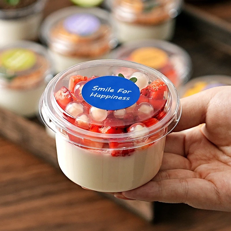 50/100Pcs 250ML Disposable Salad Cup Transparent Plastic Dessert Cups Bowls Container Dome/Flat Lids Ice Cream Cupcake