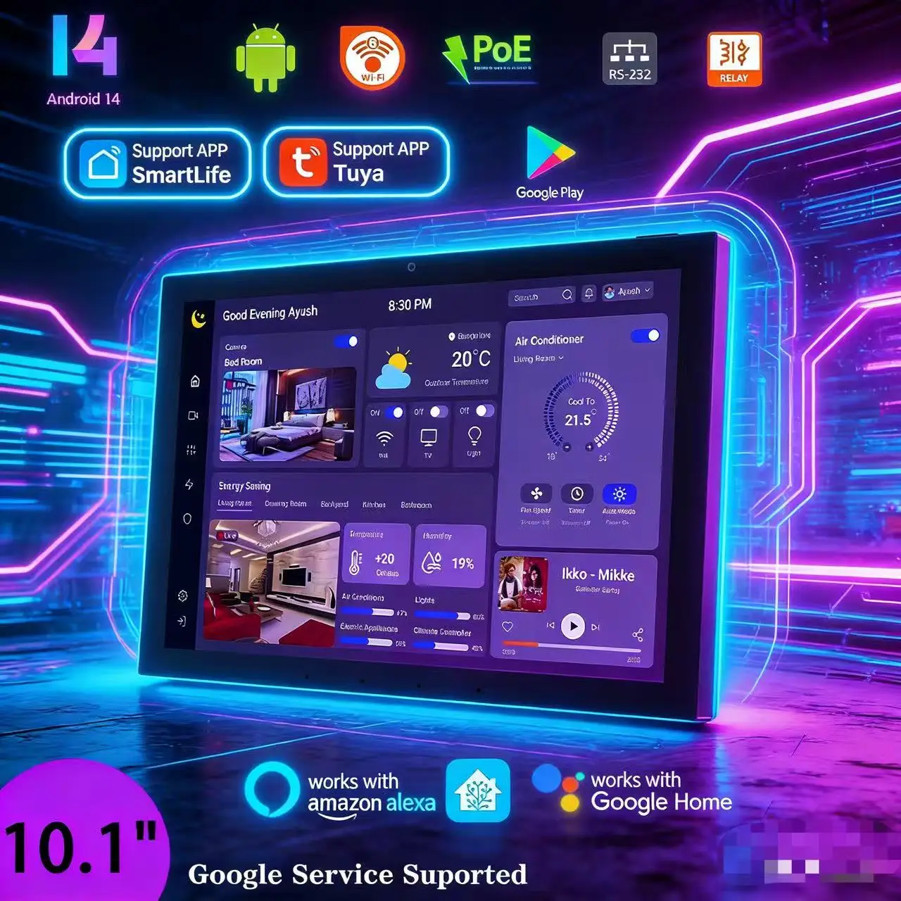 2026 스마트 홈 컨트롤 패널 10.1인치 벽걸이형 LED 조명 릴레이 RS485 ..