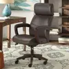 High-Back Executive Office Chair Solid Wood Arms Lumbar Support Brown Bonded Leather Ergonomic 1