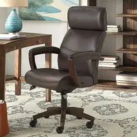 High-Back Executive Office Chair Solid Wood Arms Lumbar Support Brown Bonded Leather Ergonomic 1