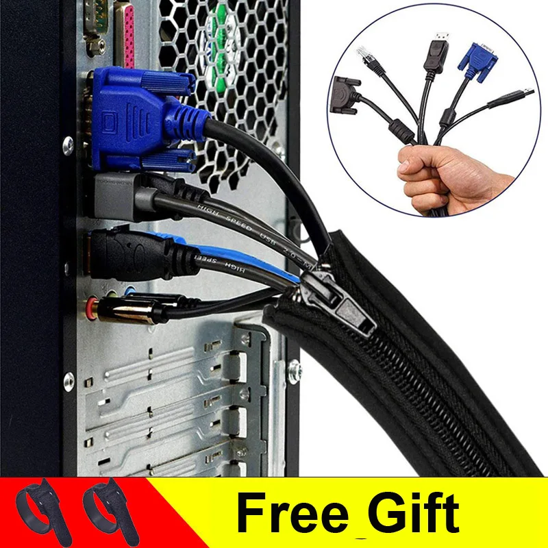 Zipper Cable Sleeve Flexible Wire Cable Management Cable Wire Protector Computer Cable Organizer PC Cable Management Cover