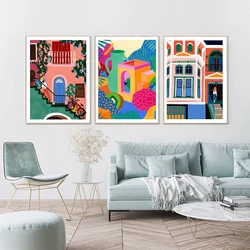 Abstract Retro Building Poster Garden Plants Canvas Prints Girls Posters and Prints City Landscape Print Wall Art Decor Picture