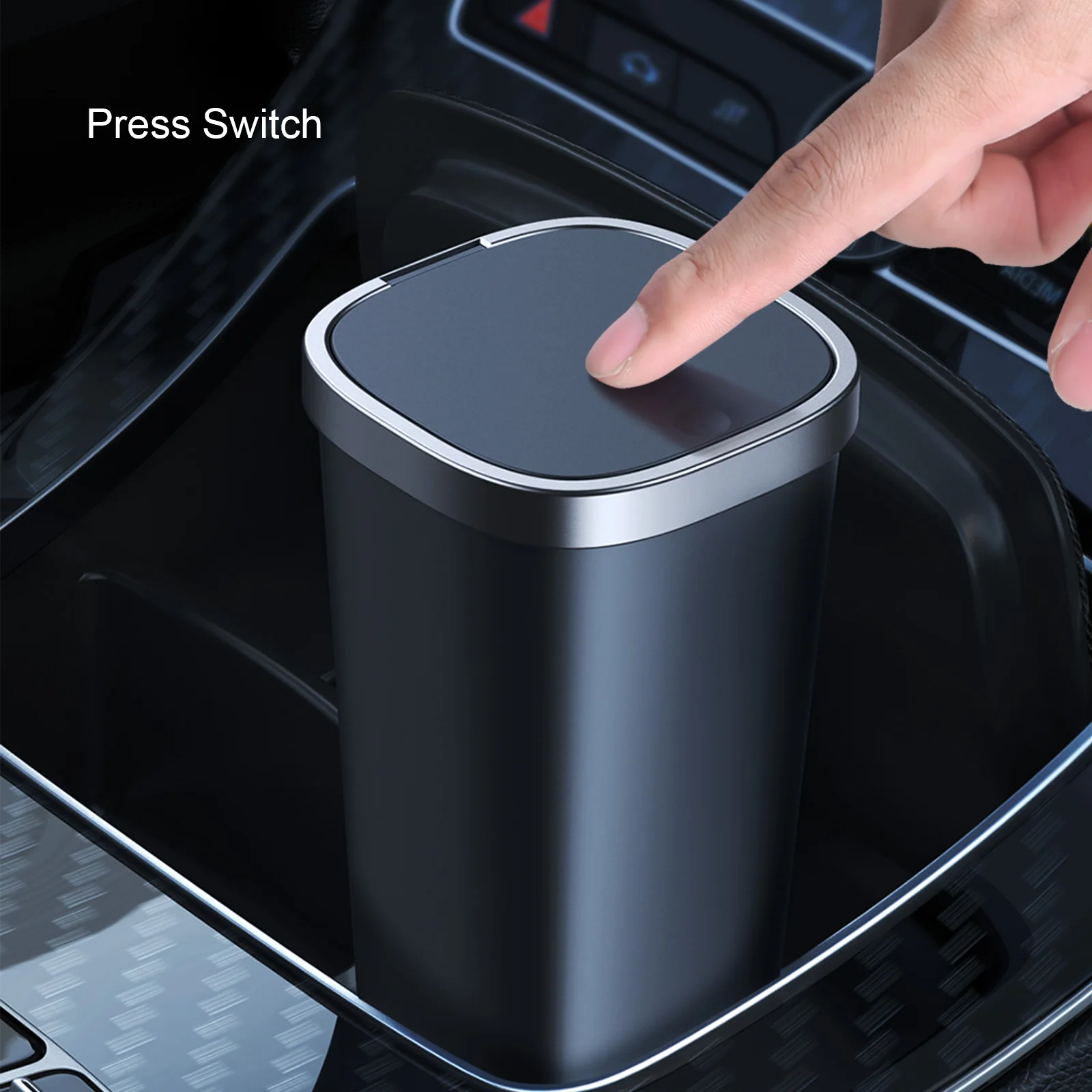 800ML Push Type Car Trash Can With Lid Auto Organizer Storage Garbage Bin Ashtray Dust Case with Free 90pcs Trash Bags