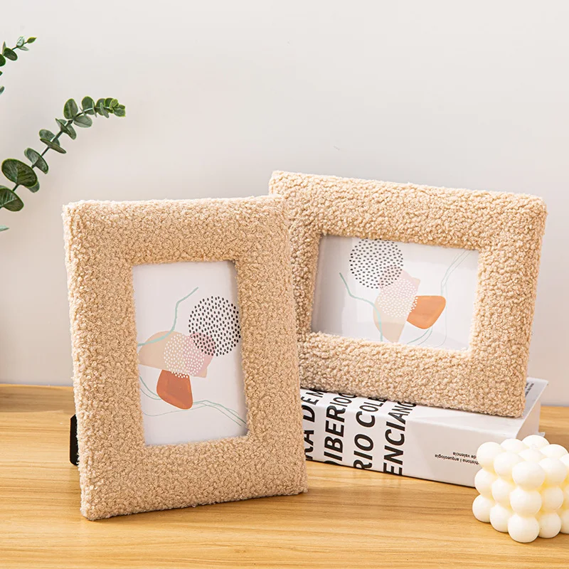 1Pc 6Inch/7Inch Home Modern Simplicity Solid Color Plush Photo Frame Tabletop Cute Exquisite Decorative Ornament Photo Frame images - 6