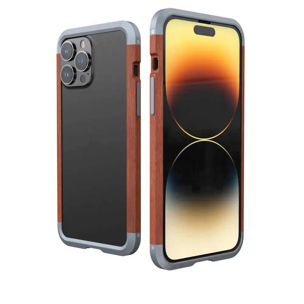 R-Just 2Nd Luxury Metal Wood Frame Case Per Iphone 15 Pro Max Xr Xs Max 11 12 13 Pro 14 Plus Custodia Paraurti In Metallo E Legno A Contrasto