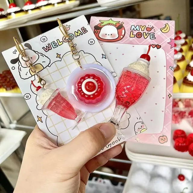Cream soda fruit jelly pudding key chain pendant ornament raspberry red three-dimensional high-value cute 2D 1