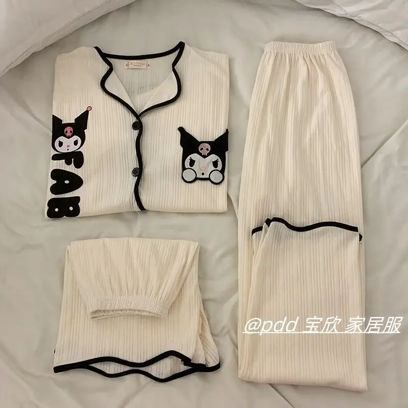 

Sanrio Kuromi pajamas for women summer 2023 new women's cute trendy three-piece set thin style can be worn outside home clothes