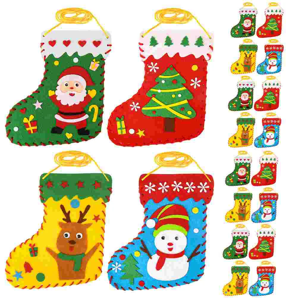 

20 PCS Christmas Socks DIY Children's Handmade Non-woven Educational Toys Stockings Felt Kit Sewing Kits Kids Crafts Making