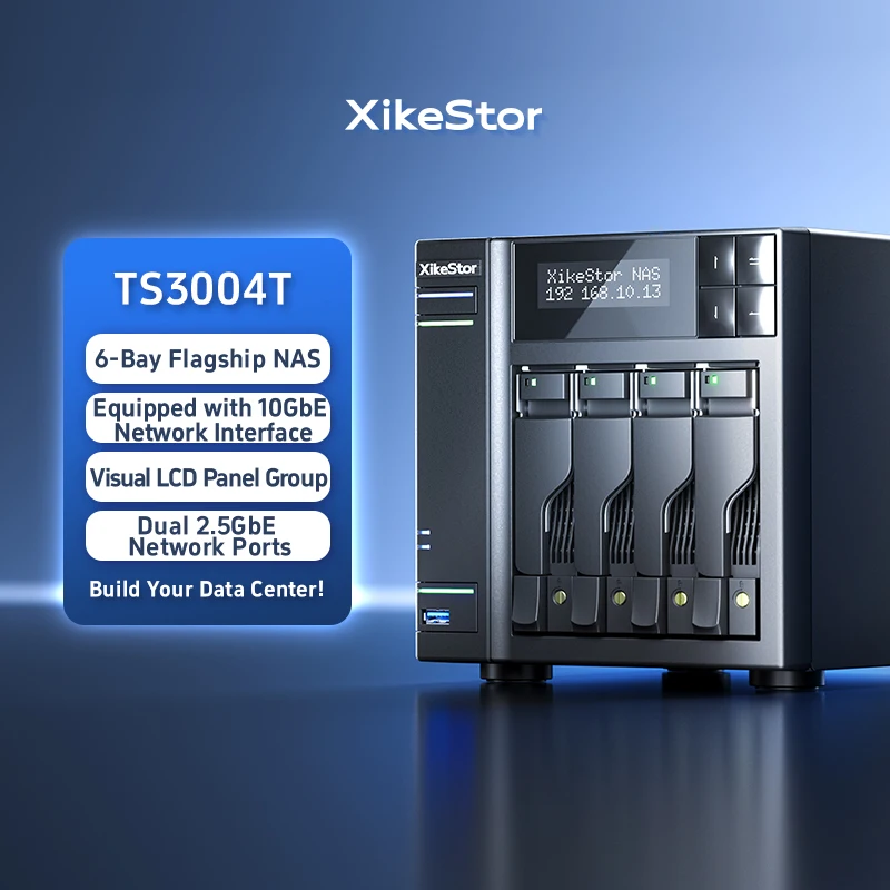 XikeStor DIY NAS 서버 4베이 SATA 2x M.2 NVMe SSD 10G&2.5GbE 듀얼 LAN 포트 홈 오피스용 스토리지