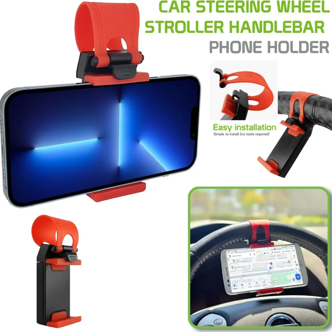 Compact Steering Wheel Phone Mount - Portable Smartphone Holder Clip