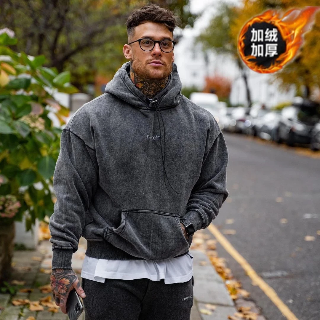 New Men Gym Clothing Casual Brushed Hoodie Cotton Sweatshirt Fitness Workout  Pullover Sports Winter Fashion Hooded Tops - Hoodies u0026 Sweatshirts -  AliExpress