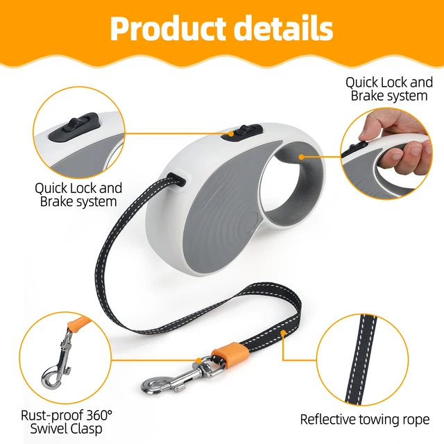 5M/ 3M reflective strip automatic retractable durable dog leash, one-button multi-function, suitable for dog walking and running 2