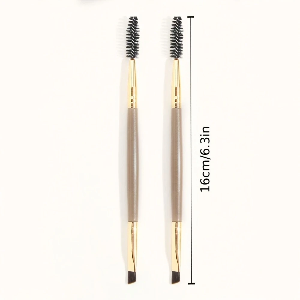 1PCS Dual-Ended Brow Brushes - Vegan Nylon & Golden Handle, Travel-Friendly Micro-Fine Bristles (Beginners & Pros)