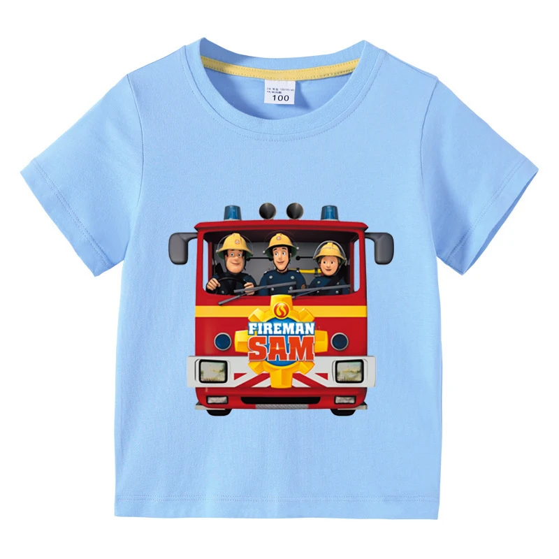 Kids T Shirt Fireman Sam Short Sleeved Summer Children Safety Education Animation