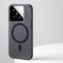 Magnetic Clear Matte Corrugated Phone Case with Wireless Charging - Xiaomi 14 Pro (Matte Black)