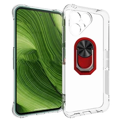 Durable Soft TPU Silicone Case with Back Finger Ring for Fairphone 6 (Clear TPU C Red)