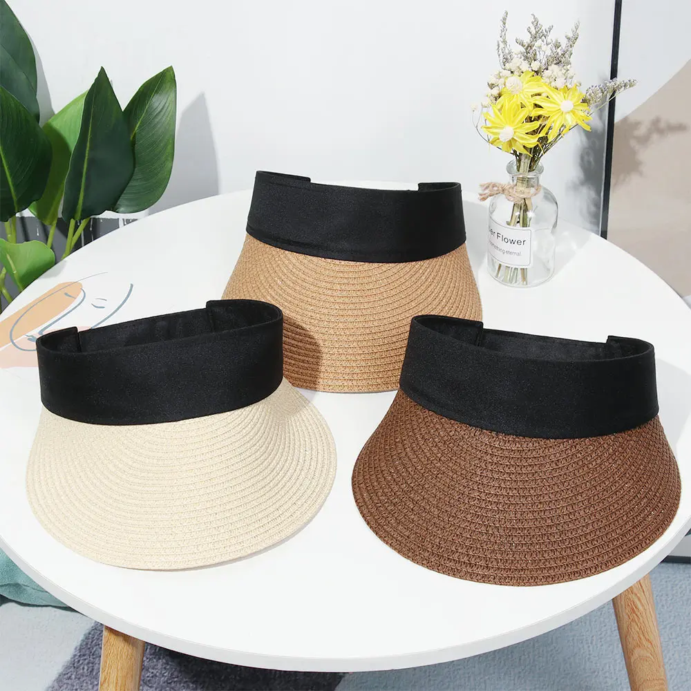 Foldable Portable Beach Hat Wide Brim Sun Hat Roll-up Summer Casual Straw Cap Visors For Women