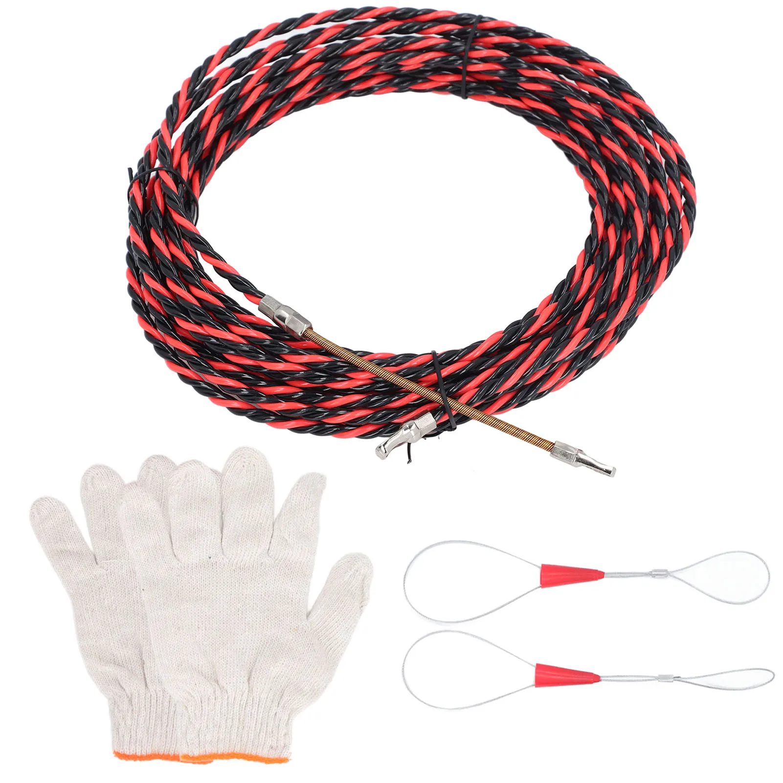 Wire Threader Electrical Wire Threader Flat Head Electrician Threading Device Manual Cable Puller with Gloves Cable Ties