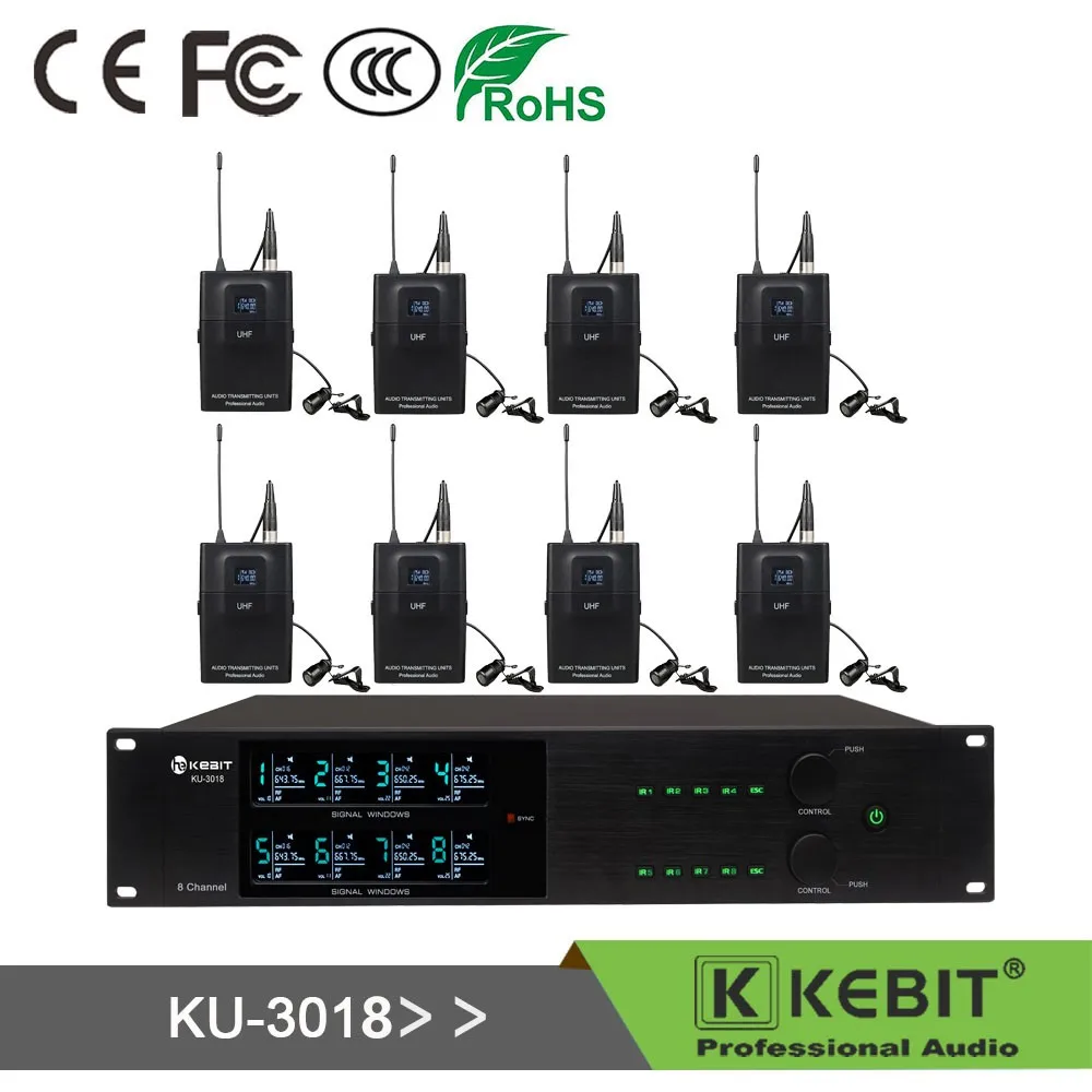 KEBIT KU-3018 8 채널 uhf 마이크 무선 휴대용 전문 주파수 산업용 헤드셋 마이크