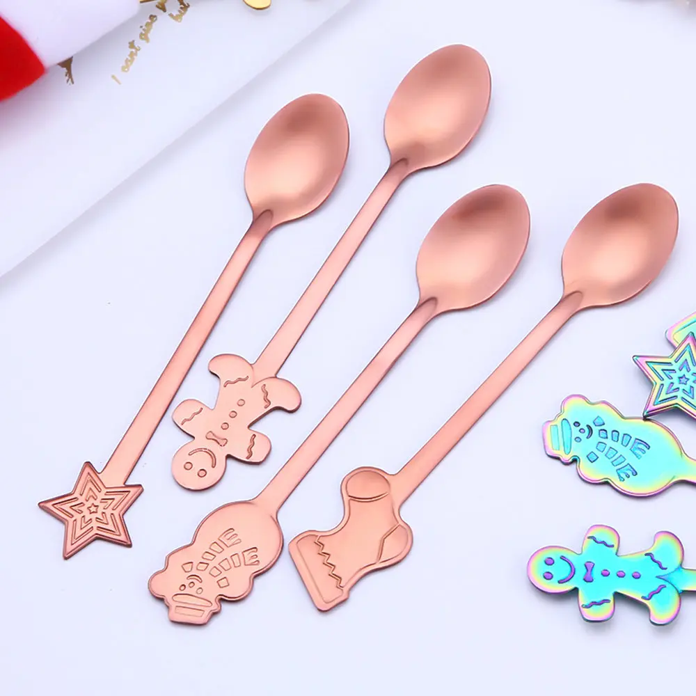 Christmas Coffee Spoons 4PCS with Gift Box Teaspoons Dessert Stainless Steel Spoons Tableware Christmas Gift New Year stainless steel spoon