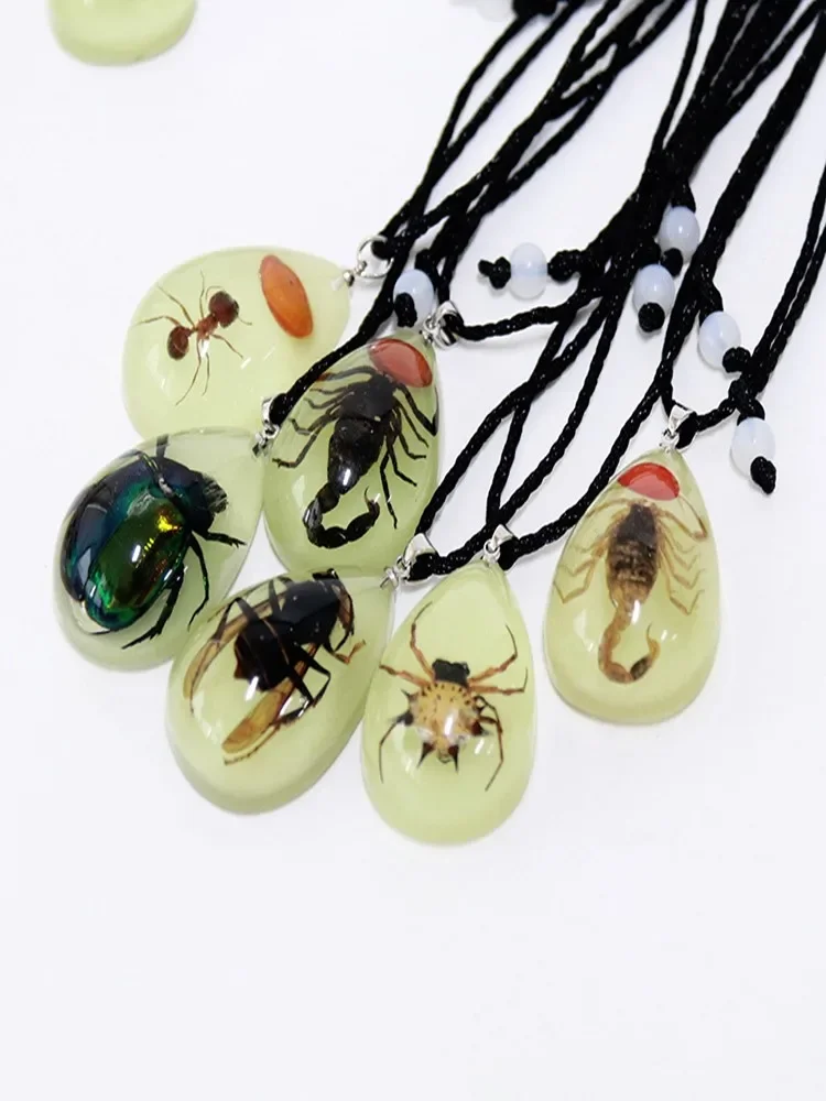 Gothic Vintage Necklace Scorpion Spider Ant Charm Resin Necklace Fashion Real Insect Specimen Jewelry Gift Rope Chain Choker New 3