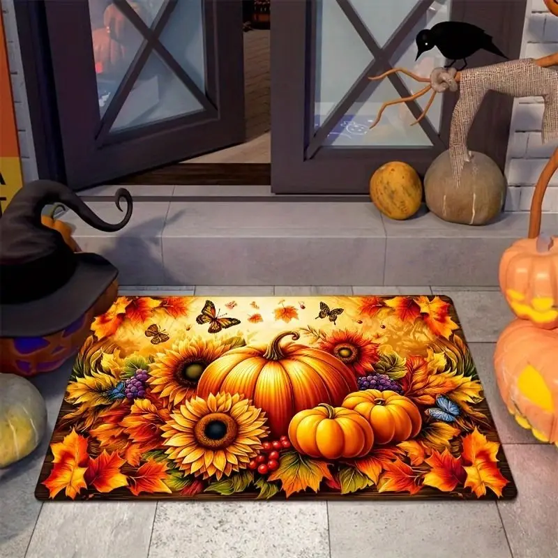 Description Picture 5 of itemMaple Leaf & Pumpkin Design Door Mat Non-Slip Doormat Washable Rug for Living Room Bedroom Kitchen Office Waterproof Carpet