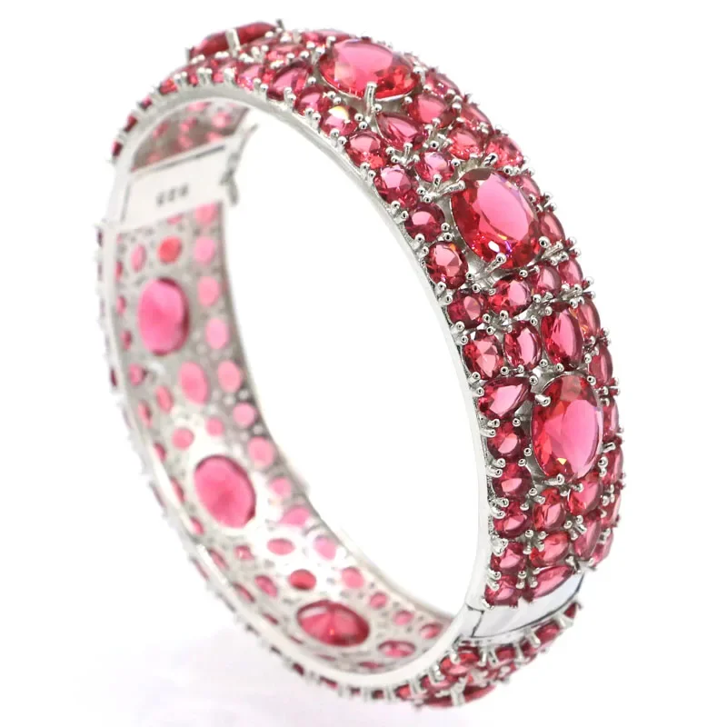 43g 925 SOLID STERLING SILVER Bangle Customized BRACELET Big Heavy Tanzanite London Blue Topaz Rhodolite Garnet  7.5inch