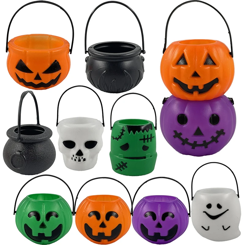 Halloween-Süßigkeitseimer für Kinder, weiß, grün, lila, Geister-Kürbiskorb, Süßes oder Saures, Halter, Party-Dekoration – Detail 5