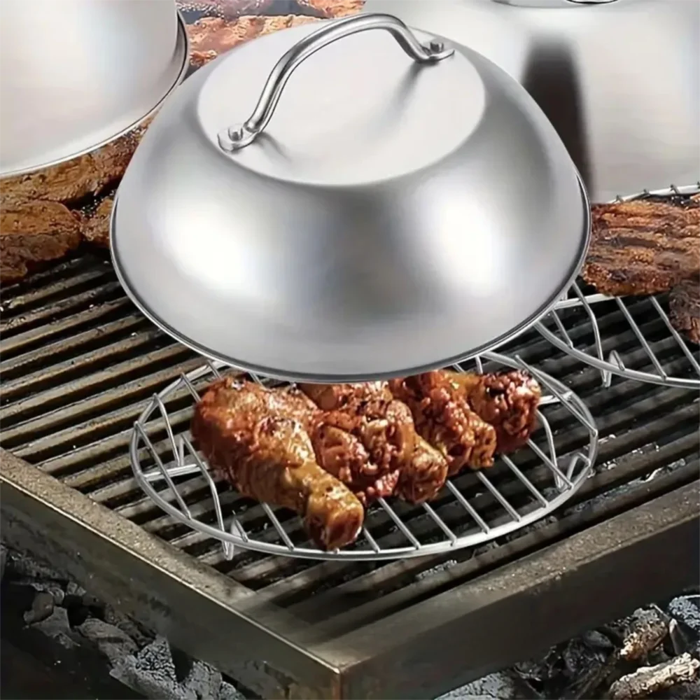 Stainless Steel Oven Squeegee Cover Arched Round 6/9inch Cheese Melting Dome Barbecue Tools with Handle Steak Pot Lids Cover