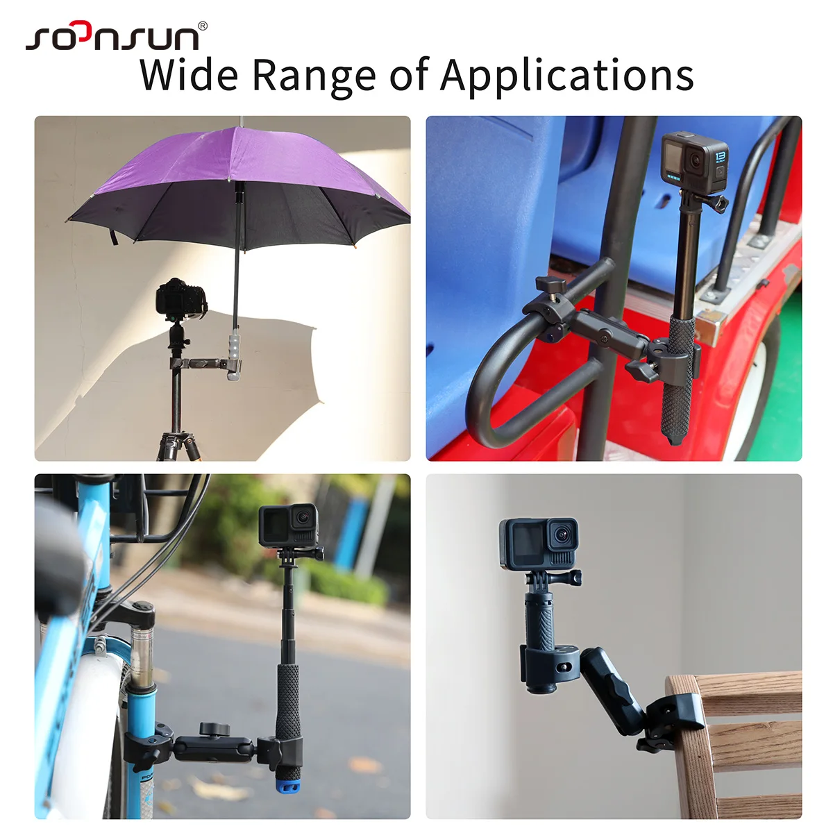 Camera Mount Double Super Clamp for GoPro Akaso Insta360 DJI Action Cameras Pole Stick Shoot Cycling Accessories action camera accessory action camera mount