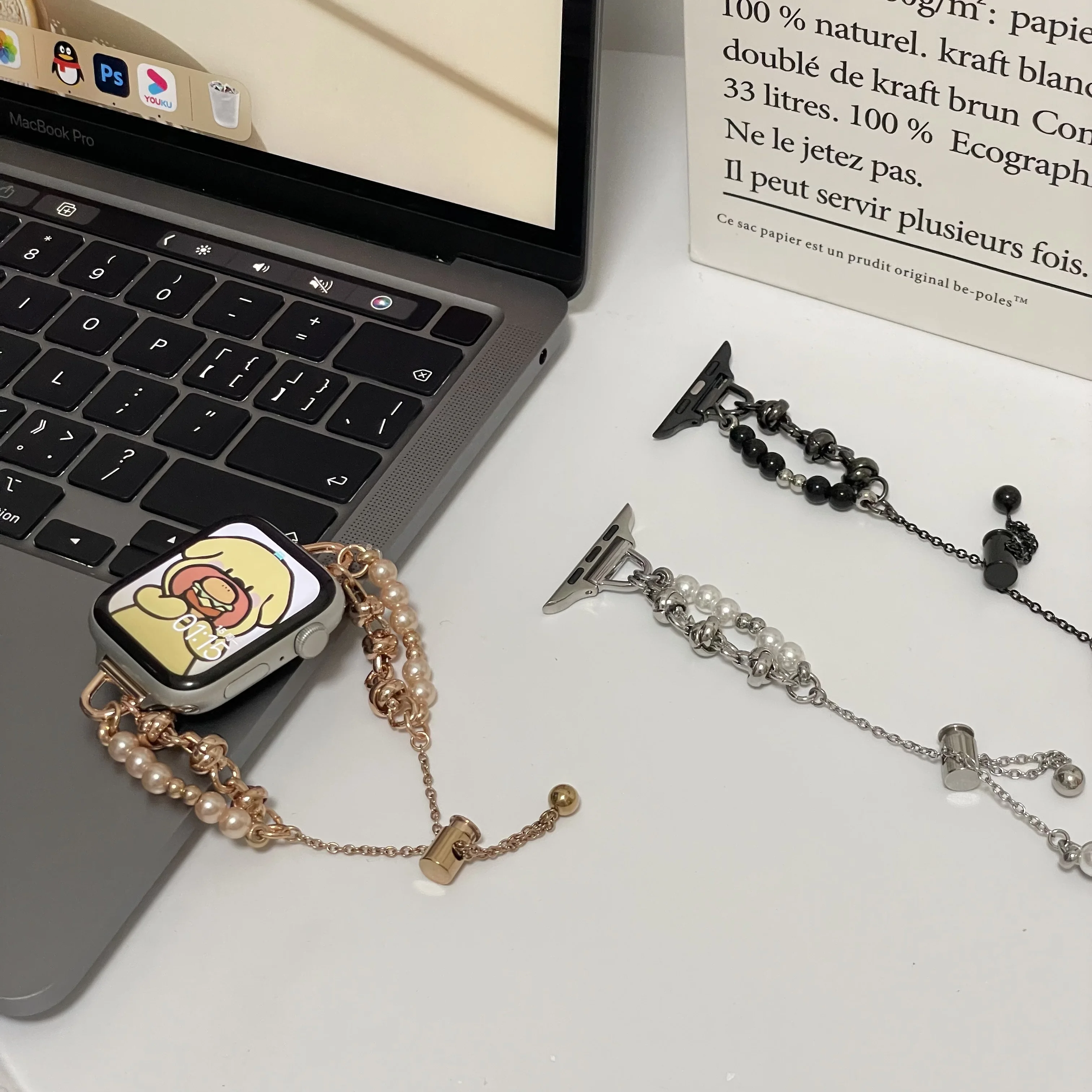 

Trend Pearl Strap For Apple Watch Band Ultra 8 7 45mm 41mm Metal Link Correa Bracelet Strap For IWatch 6 5 4 SE 38 42 44mm 40mm