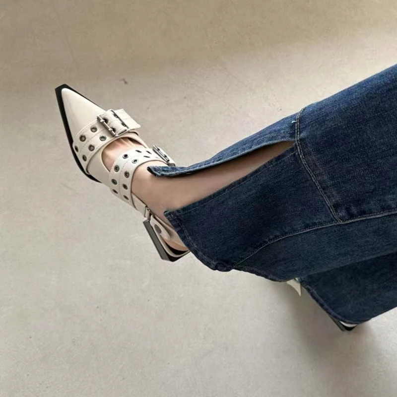 Women's Sandals Summer 2024 New Women Chunky Shoes Fashion Mid Heels Pointed Toe Party Shoes Brand Casual  Platform Heels