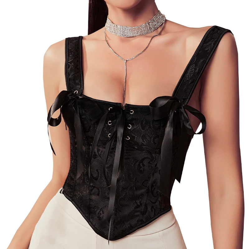 Short Corsage Low Cut Sexy Gothic Bodice Shaping Corset Top Wide Strap Bustier Steampunk Corselet Plus Size 6XL